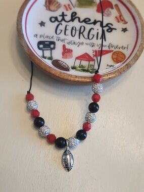 Red, Black & White Rhinestone Beaded Necklace - GameDay - Team Spirit Jewelry